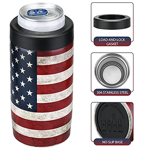 Maxso Slim Can Cooler, 4-In-1 Double Walled Stainless Steel Insulated Beer Can Holder, Works With All 12 Oz Cans,Bottles & As A Pint Cups - America Flag #TOP3