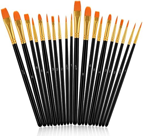 JOINREY Paint Brushes Set,20 Pcs Round Pointed Tip Paintbrushes Nylon Hair Artist Acrylic Paint Brushes for Acrylic Oil Watercolor, Face Nail Art, Miniature Detailing and Rock Painting (Black)