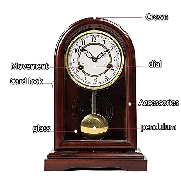 RIVYOS Retro skrivbordsklocka pendelklocka, mantelklocka med pendel, batteridriven mantelklocka för öppen spis, mantel, kontor, skrivbord 101