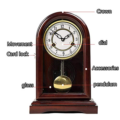 Reloj de chimenea de madera, reloj de mesa mecánico y decoración de oficina, acabado elegante