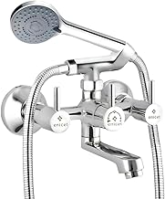 Brass Wall Mixer With 5 Function Hand Shower, Telphonic Wall Mixer for Bathroom, 1.5 Meter Tube, Chrome Finish, Mixer Tap For Bathroom (FE123HS)