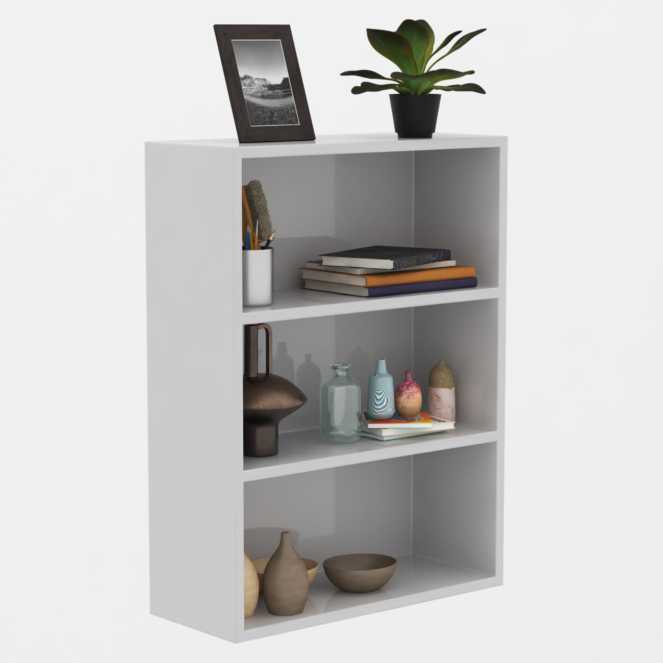 RIGID Wooden Bookshelf & Organizer | 3-Tier Freestanding Display Unit for Books, Storage & Decor | Open Shelf Rack for Living Room, Bedroom, Kitchen, Office | Knock-Down (24D x 60W x 80H CM)