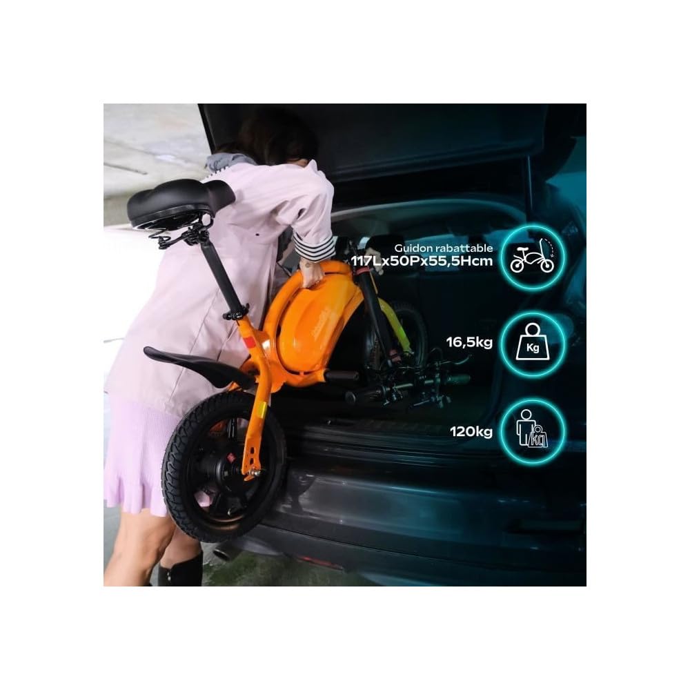 UrbanGlide Draisienne Électrique Adulte 140 Orange – Moteur 250W - Autonomie Jusqu'à 18 km - Roues 14" Gonflables - Batterie 42V/5.2Ah - Poids 15Kg