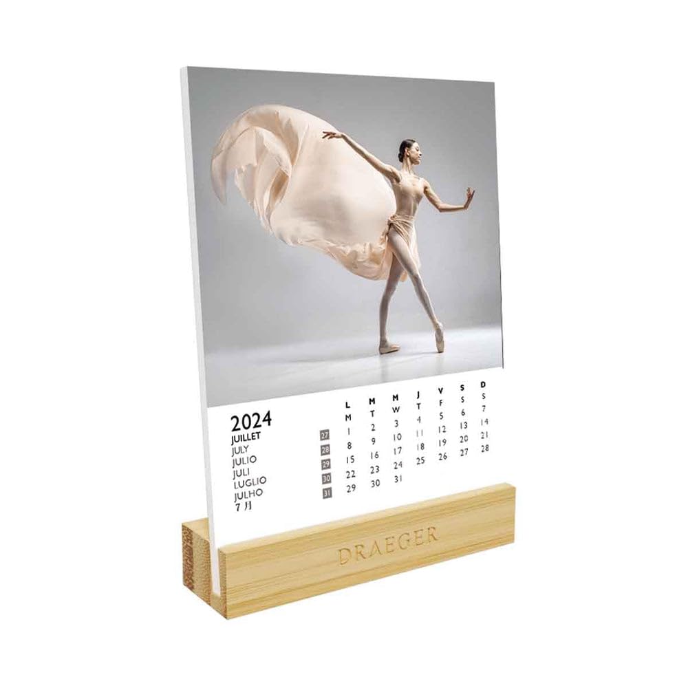 DRAEGER PARIS | Calendar on Base Dance 2024 | 12 x 16.5 cm | Year 2024 | 7 Languages | Monthly Desk Decoration Calendar | Bamboo Base | FSC® Certified Paper | Vegetable Inks