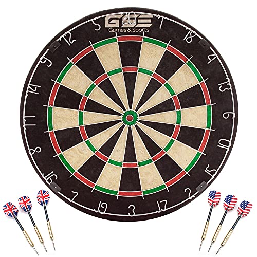 Professional Bristle Dart Board Games Set with Six 17 Grams Steel Tip Darts. Regulation Size Sisal Dartboard Game Set (Dartboard with Darts)