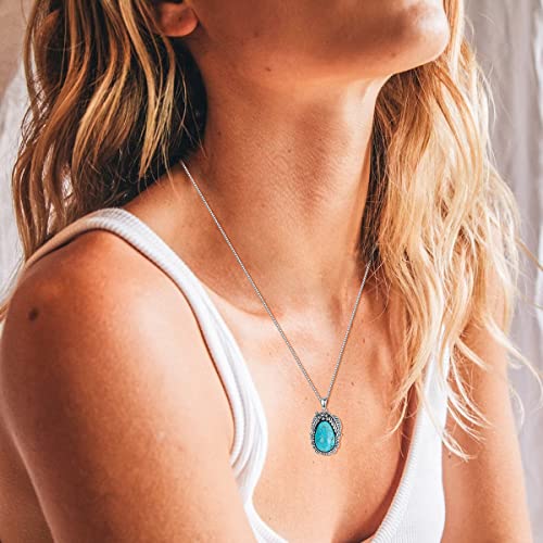 Turquoise Pendant Necklace, 925 Sterling Silver Boho Genuine Gemstones Western Turquoise Jewelry for Women2