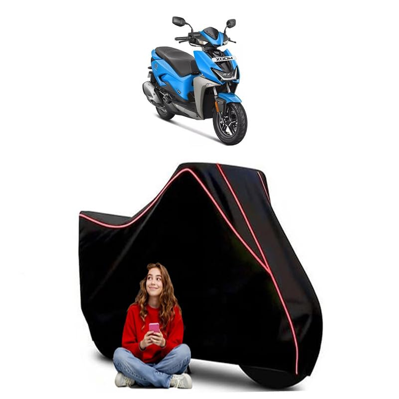 Image of Xoom LX - Drum Scooty Bike Cover Water Resistant Outdoor Use Universal Fit Scooters Motorcycles Heavy Duty UV Protection Dust Rain Scratch Resistant Elastic Bottom Black Blue Piping