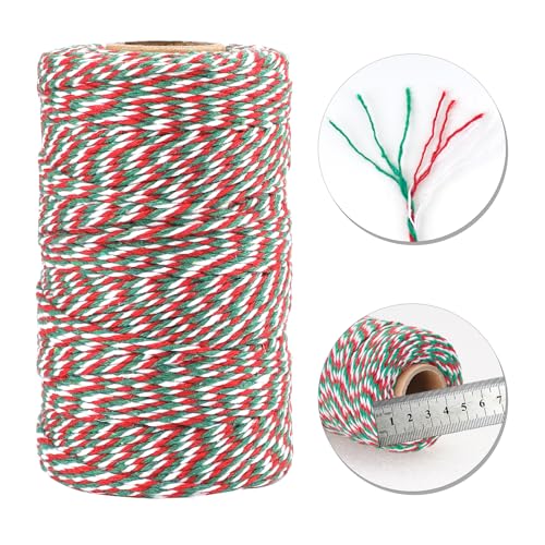 Image of jijAcraft Christmas Twine String, 328 Feet Red Green and White Bakers Twine String, 2MM Heavy Duty Packing String for DIY Crafts, Christmas Decoration, Gift Wrapping, Craft Wrapping