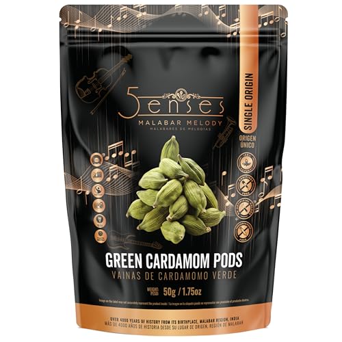 5Senses Green Malabar Cardamom Pods, Single Origin, 50 Gram,1.75 Oz