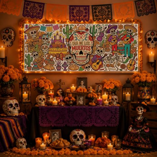Image of Dia De Los Muertos Crafts for Kids - Day of The Dead Giant Coloring Poster | 30 x 72 Inches Jumbo Coloring Banner - Kids Gifts Activities Toys Dia de Los Muertos Party Favors Decorations | Kids Games