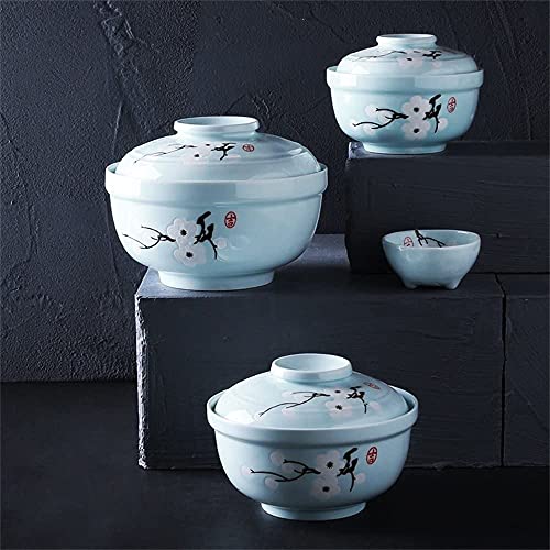 ERoomQ Pasta Bowls Ceramic Soup Noodle Pasta Bowl with Lid Retro Fruit Salad Rice Steamed Egg Stewed Cubilose Cup Mixing Serving Bowl Tureen Oven Microwave Safe,White-5.5 inches (White 5.5 inches)