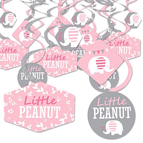 Pink Elephant - Girl Baby Shower or Birthday Party Hanging Decor - Party Decoration Swirls - Set of 40