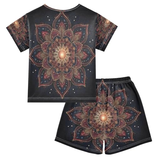 Black Gold Red Mandala Kids Pjs Set Boys Girls Summer Short-Sleeve Sleepwear Pajamas 2PCS2