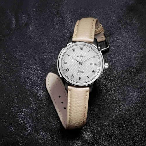 Image of ANNEFIT Watch Band 14mm, Quick Release Textured Padded Leather Straps with Rose Gold Buckle for Men and Women (Gold)