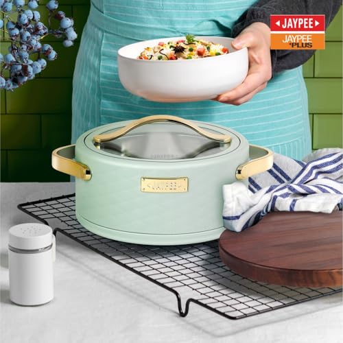 Image of JAYPEE Luxura Klass Set Inner Steel Serving Painted Casserole Set Of 3 Toughened Glass Lid Advanced PU Insulated 100% Food Grade Lockable Hot Box Easy To Keep Roti,Pulao & More|1500,2000,2500 Ml,Green