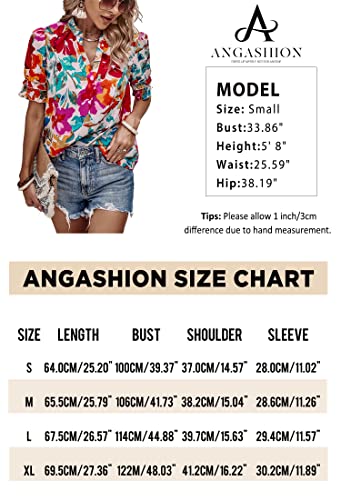 Angashion Womens Tops, Summer Casual Short Sleeve V Neck Solid Flowy Top Loose Tunic Blouses Shirts4