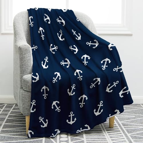 Jekeno Nautical Anchor Blanket Gifts for Men Women Boys Teens Birthday Christmas Dad Husband Son Fathers Day Presents Sea Adventure Boat Ocean Theme Navy Blue Throw Blankets 60"x80"
