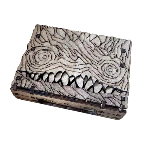 Meokro D & D - Scatola portaoggetti a forma di libro dei mostri, in legno, decorativa, per dadi, colore marrone, per regali da tavolo