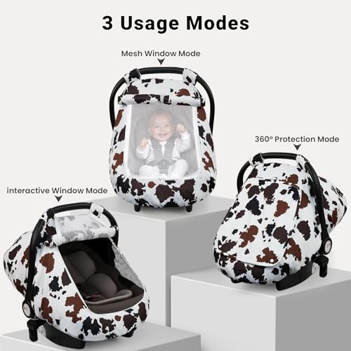 Image of Elstey Car Seat Cover Baby Boys & Girls, 3D Minky Dot Infant Carseat Canopy | Windproof & Lightweight - Stroller Sun Shade with 2 Layers Breathable Mesh Windows, Carrier for Babies Newborn Essentials