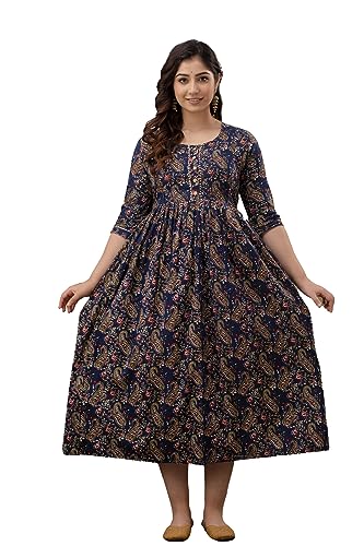 Image of THE Moon Star Women's Cotton Floral Printed Anarkali Maternity Feeding Kurti | Breastfeeding Dress for Mothers | Zipper Feeding Kurti, Nursing Kurti, Comfortable and Trendy Maternity Wear