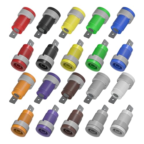 Image of Goupchn 4mm Banana Female Jack Panel Mount Socket Copper Nickel Plated 32A | 10PCS Ten Colors PA Threaded, Copper Nickel Plated Tab (9mm /4mm hole) 32A 600V, Twist-lock Secure.