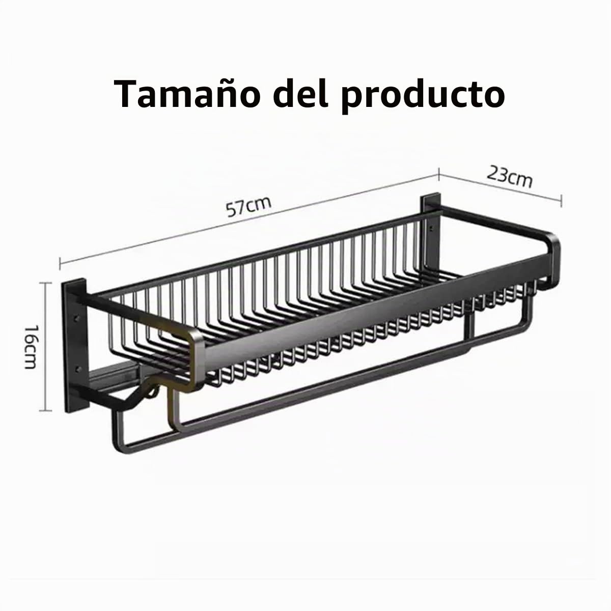 Toalleros de BañO Aluminio Acero Inoxidable Negro Mate Toallero de Pared con Estante Adhesivo Doble Barra Estante de Toalla de Pared Accesorios Sin Taladro