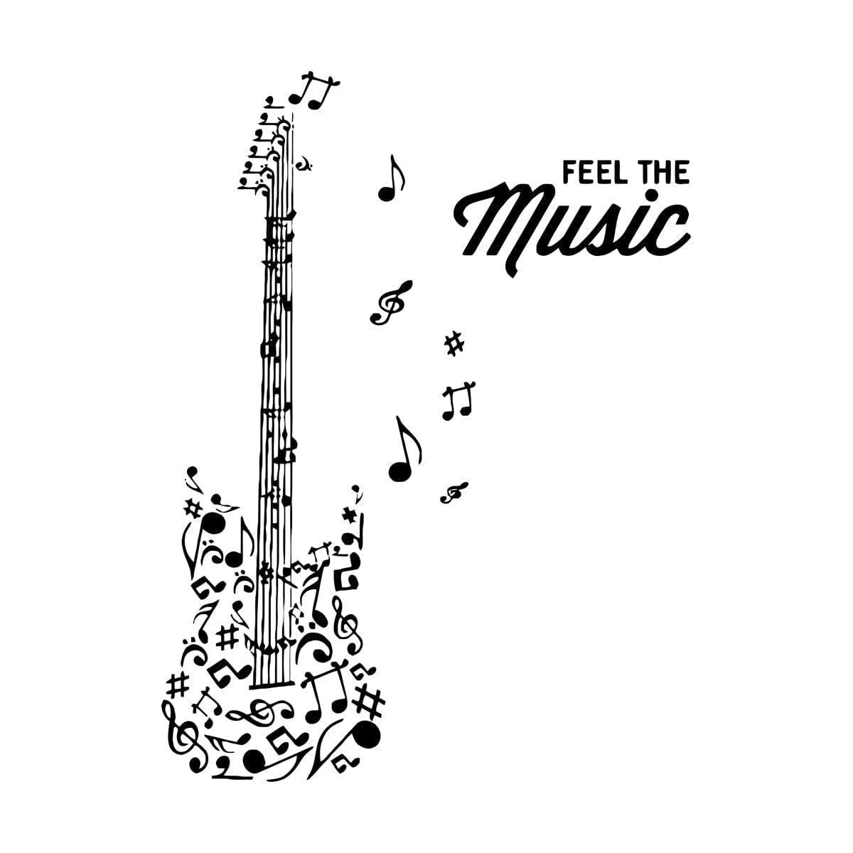 Lzhouting Wall Stickers 0073 Guitar Wall Decal Feel The Music Quote Vinyl Sticker Art Decor Bedroom Design Mural School Education Sounds Artist Large - 58X179cm