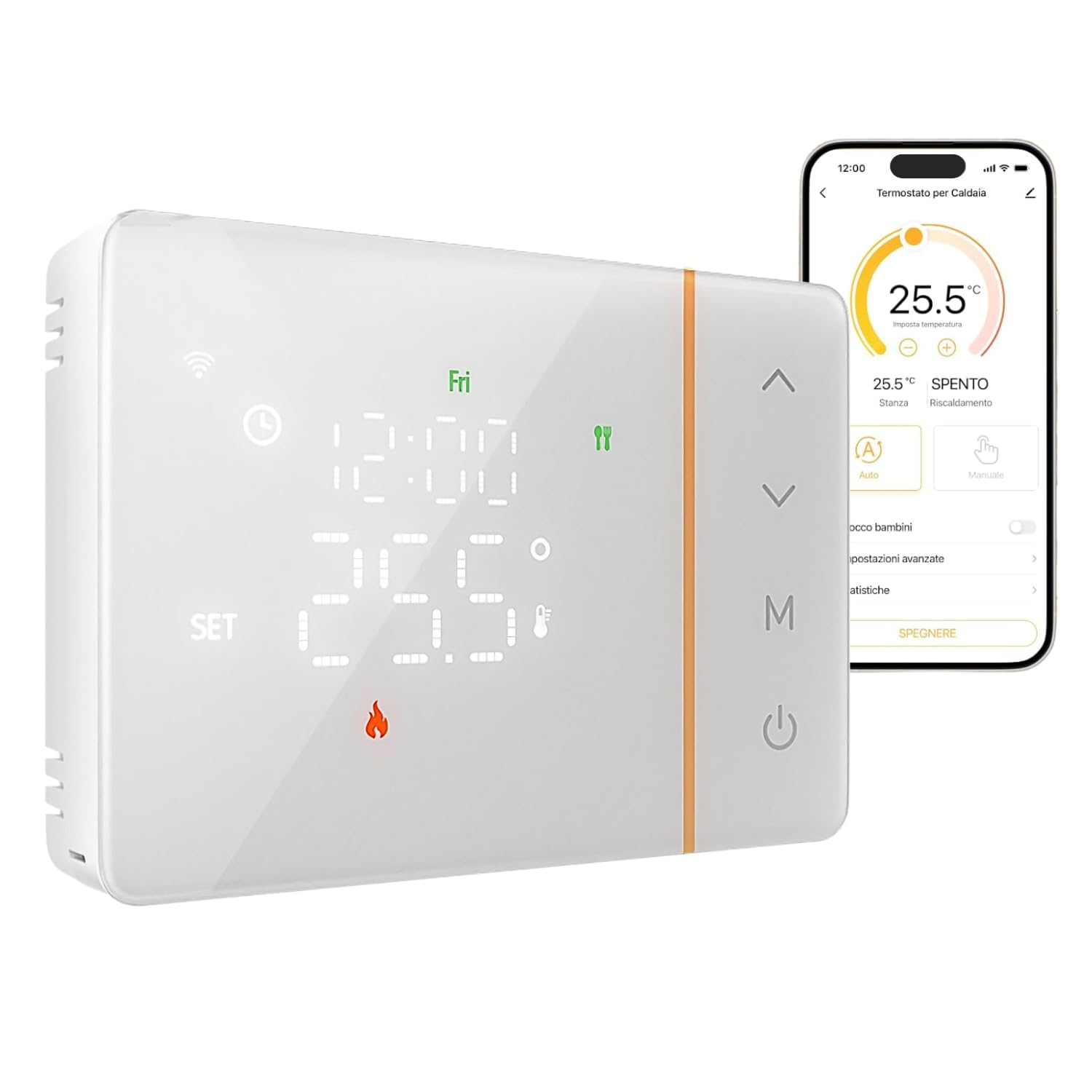 domyno Termostato WiFi a batterie per caldaia, controllo smartphone app alexa google cronotermostato intelligente da parete scatola 503, 502 programmazione settimanale e manuale (bianco)
