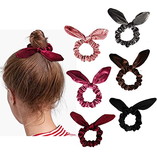 Curasa 6 Pack Bunny Hair Scrunchies Velvet Bobbles Elastic Hair Bands Rabbit Ear Women's Velvet Scrunchy #TOP6