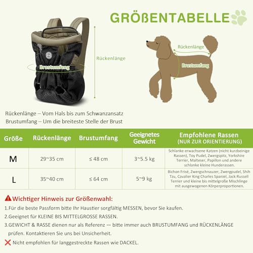 ALLSOPETS Hunderucksack für Kleine Hunde – Leichter, Atmungsaktiver und Bequemer Hunde Rucksack mit Sicherheitsleine, Freihändig für Reisen Wandern Outdoor (Olivgrün, M)