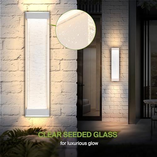Image of ASD LED 24 inch Bubble Glass Wall Light Fixture, Outdoor & Indoor Seeded Sconce | 3CCT, Waterproof, Dimmable, Up-Down Glow, ETL Listed | 22W 530LM 3000-5000K 100-277V | Porch Lighting | White, 4 Pack