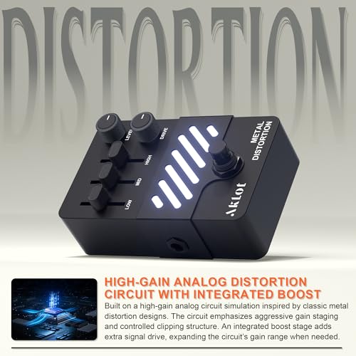 Image of AKLOT Metal Distortion Guitar Pedal: Crushing High-Gain Riffs to Searing Lead Sustain, Tight Punchy Low-End Attack, Gain & Tone Controls, Mini Guitar Electric Guitar Pedal True Bypass, NEON Blaze