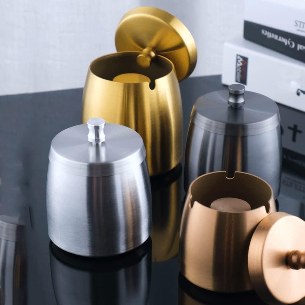 Rieort Posacenere In Acciaio Inossidabile Con Coperchio | Cylinder Grande Per Interni/esterni Color Argento - 4