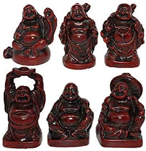 Juego de 6 estatuas de regalo de Buda Feng Shui Laughing for Health and Wealth Happiness