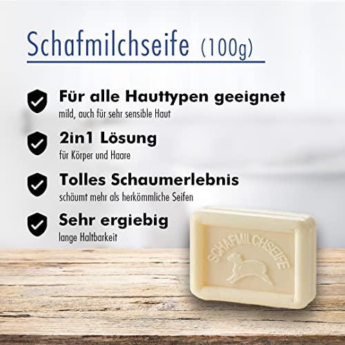 Buen Camino Waschset Seifenset für den Jakobsweg | Schafmilchseife + Seifendose + 4 STK Seifensäckchen | Feste Dusche für Körper und Haare | für Sensible Haut geeignet | Wiesenduft
