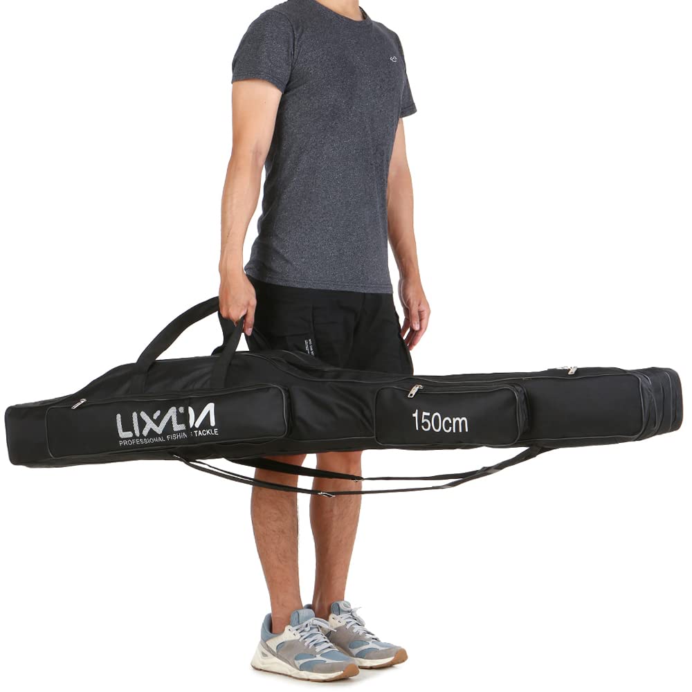 HUIOP 130cm / 150cm Trójwarstwowa torba wędkarska Przenośna składana wędka Kołowrotek Narzędzie Carry Case Carrier Travel Bag,Torba na sprzęt wędkarski, Zielona Armia, 150cm