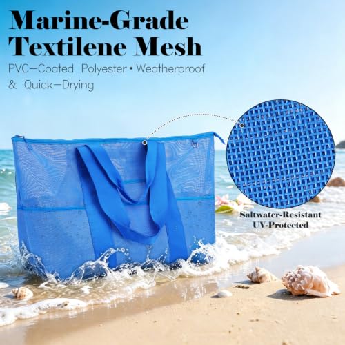 Image of Fammart Large Mesh Beach Bag for Women, Oversized Beach tote Swim Pool Bag