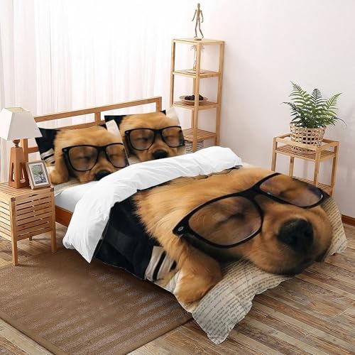 Housse de couette chiots impression 3D relief microfibre parure de lit 260x220 - 2