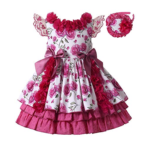 Pettigirl Girls Kids Summer Deep Pink Vintage Floral Sleeveless Boutique Clothes Toddler Lovely Birthday Party Dresses