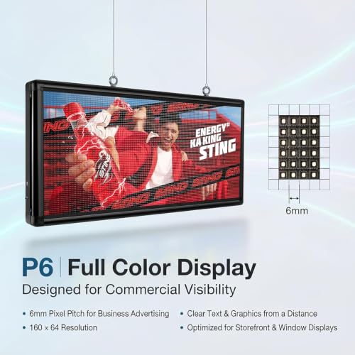 Image of P6 Outdoor Full Color LED Scrolling Sign 40 inch x 18 inch, Programmable Digital Display with WiFi & USB Control, High Brightness Waterproof LED Message Board for Storefront Business Advertising