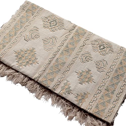 Handwoven Silk on Cotton Bed Runner, made in Bhutan, Naturals Dyes, 77 * 20 In