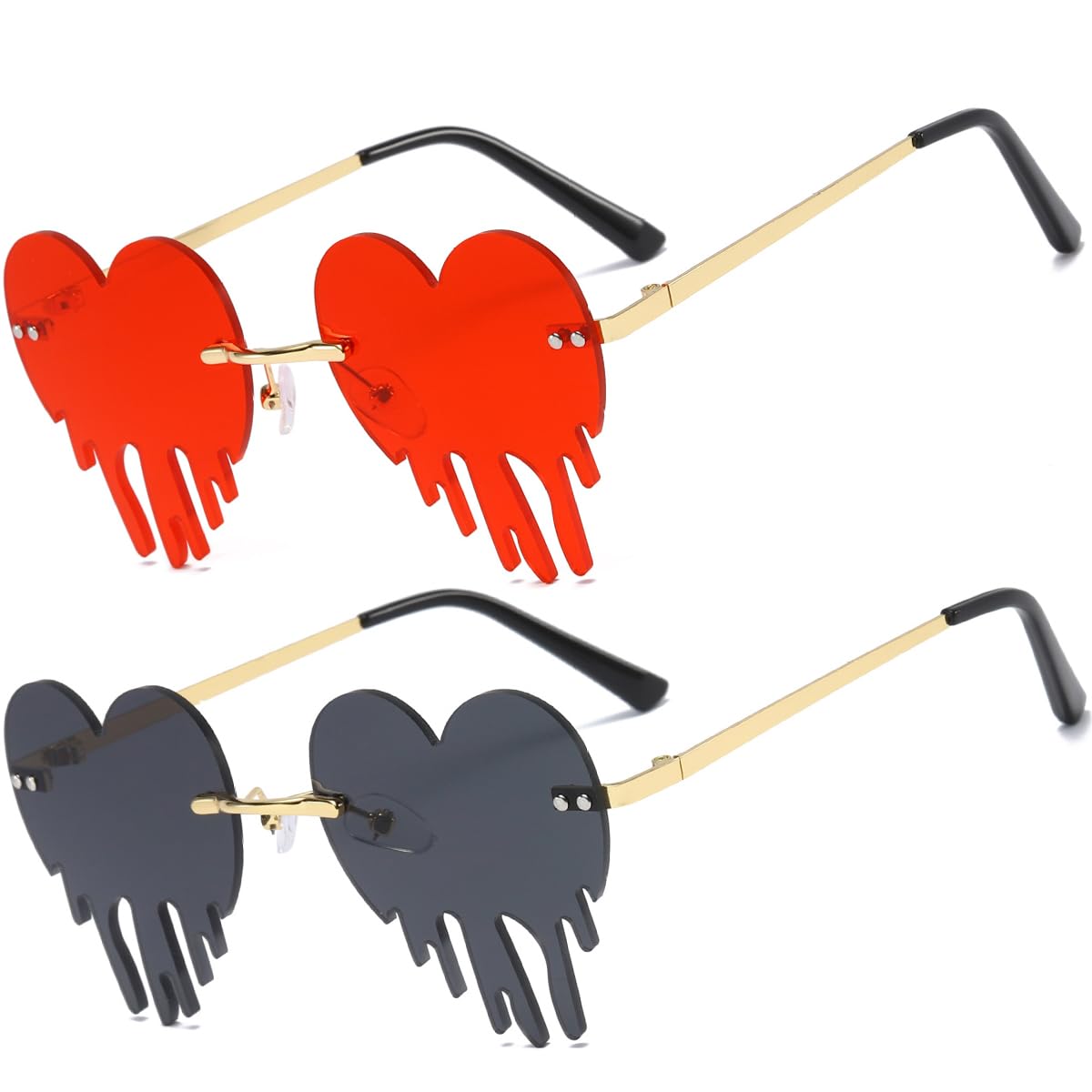 Musivon Rave Herz Sonnenbrille(2 Packungen)- Festival Brille fur Damen Herren
