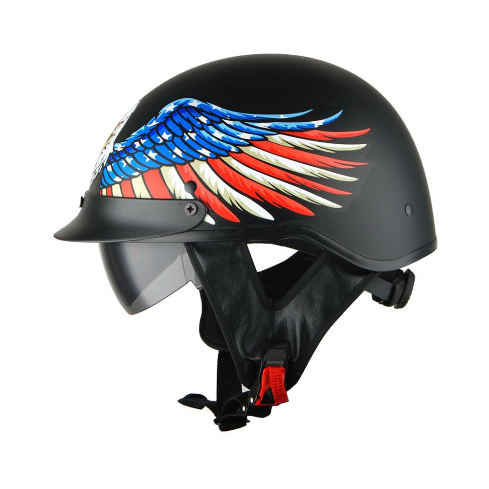 1Storm Half Face Helmet - Eagle Black - Retractable Inner Smoked Visor