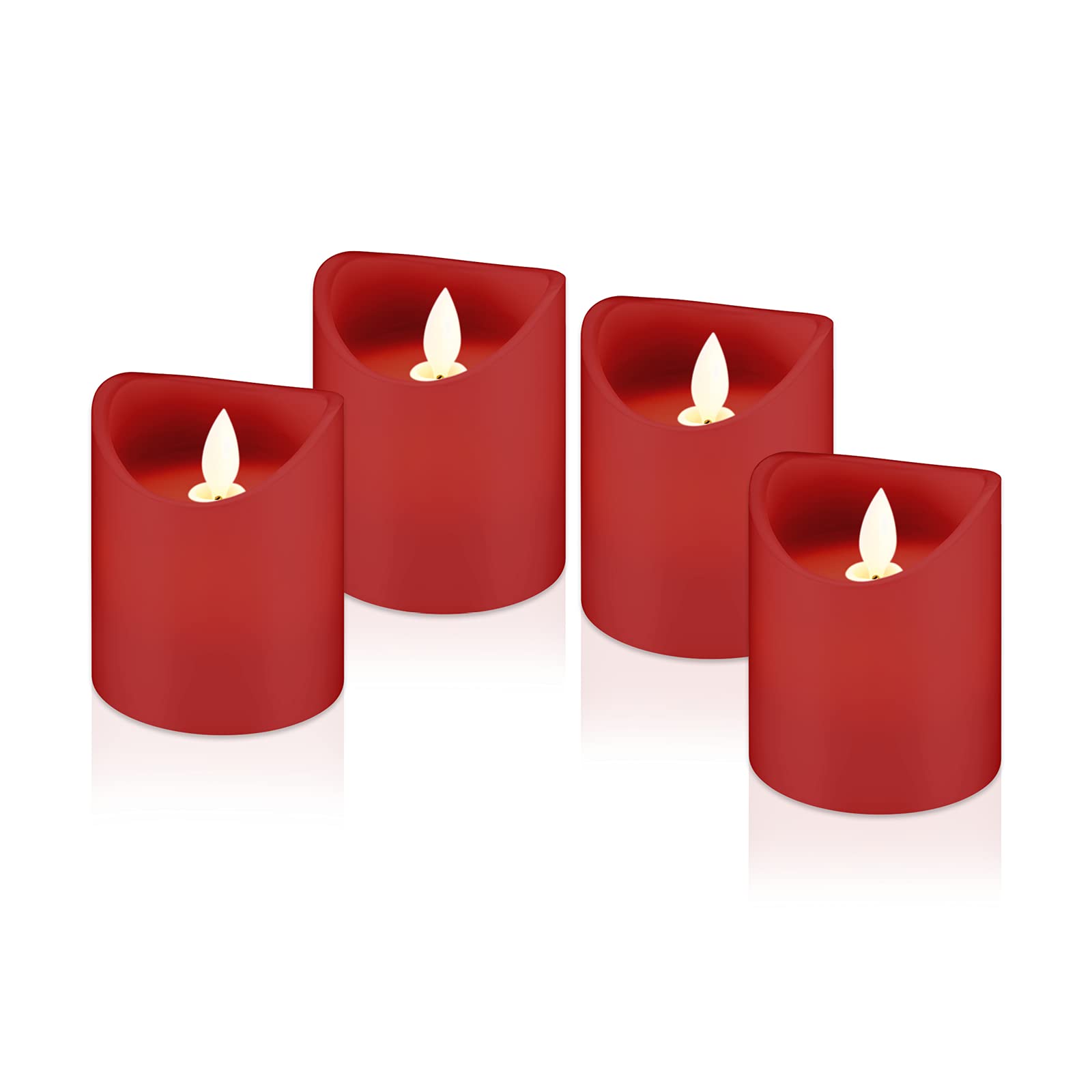 Goobay 44591 - Juego de 4 Velas de Navidad LED con Temporizador, Cera Real, Funciona con Pilas, Color Rojo