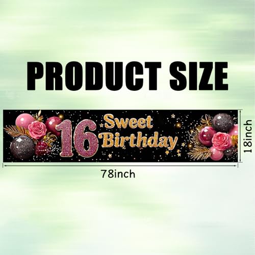 Image of Nuxovilar Sweet 16 Birthday Yard Banner 79x18 Polyester | Party Poster Backdrop Sign Sweet 16 Decor Large Birthday Backdrop Fence Yard Walls (Sweet Sixteen)