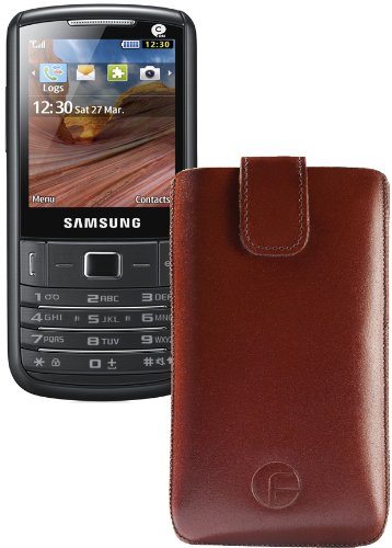 Oryginalne Favory etui pokrowiec do / Samsung C3780 / skórzane etui na telefon komórkowy pokrowiec skórzany pokrowiec ochronny case osłona klapka z funkcją wyciągania* w kolorze brązowym