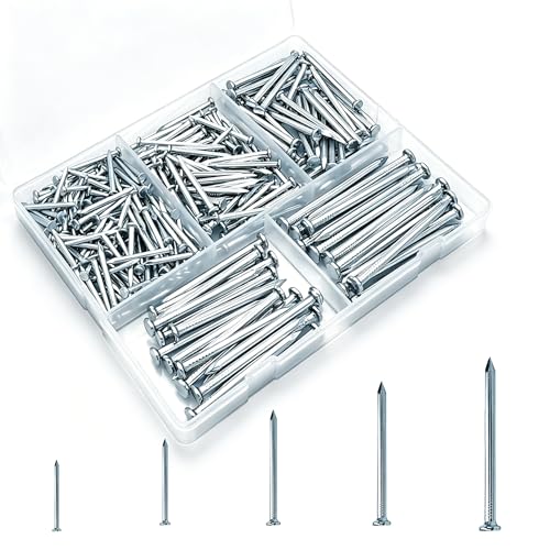 Image of 5 Sizes 253pcs Wall Nails Assortment Kit,Up to 2-1 /3inch Long Nails for Hanging Pictures, Galvanized Masonry Nails,Good Hardness White Zinc Plated Concrete Nails