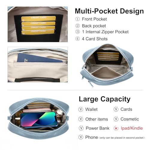 Image of Small Crossbody Bags for Women Genuine Leather, Guitar Strap Shoulder Handbag Purse Camera Bag with Rfid Card Slots, blue