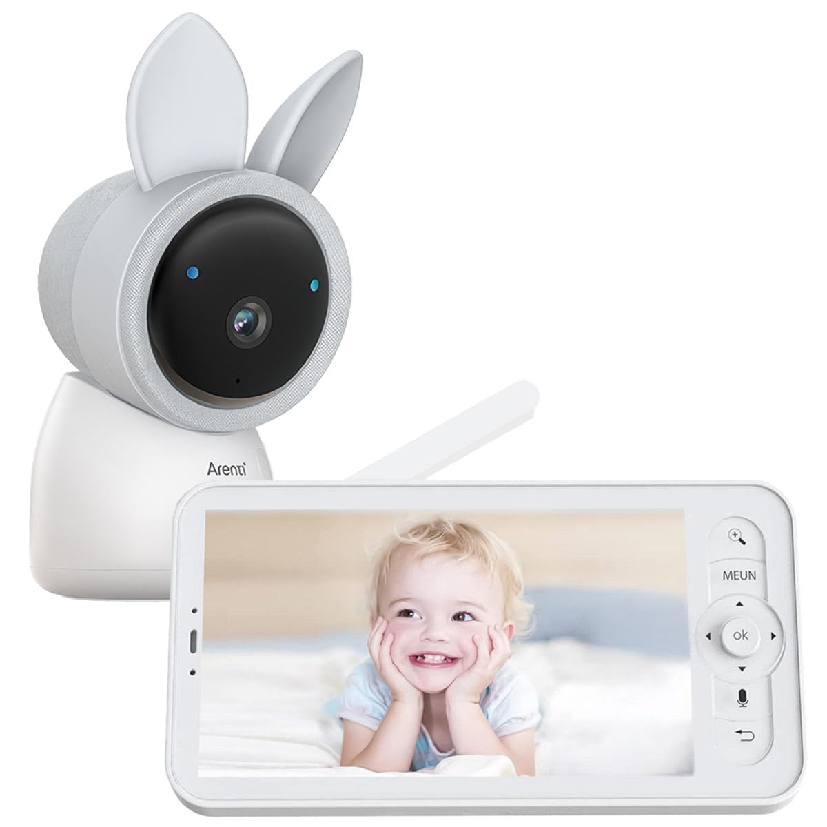 ARENTI AINanny - Telefono video 2K UHD con schermo LCD da 12,7 cm (5"), funzione girevole e inclinabile con tracciamento automatico