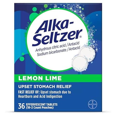 Alka-Seltzer Heartburn Relief Lemon Lime Flavor Effervescent Tablets, 4-in-1 Relief from Heartburn, Sour Stomach, Acid Indigestion, and Upset Stomach, Dissolvable Antacid, 36 Ct Cover
